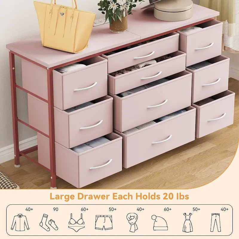 Bedroom Dresser with 10 Large Drawers for 55 Long TV Stand - 55 inches