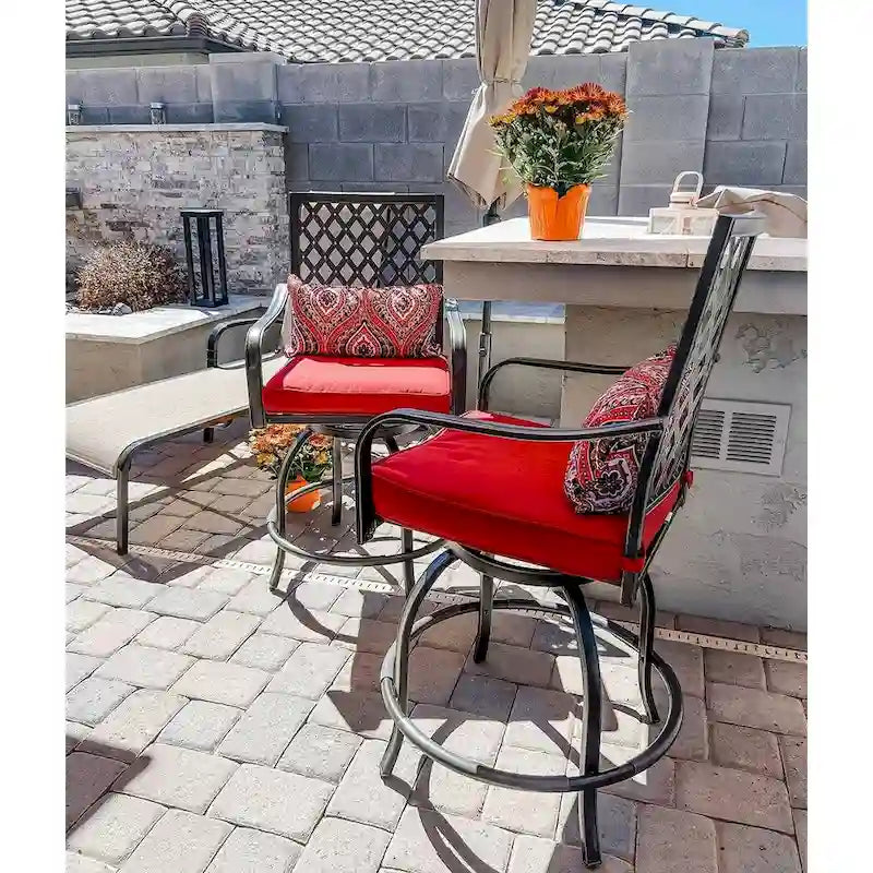 Outdoor Swivel Metal Cushioned Bar Height Patio Chairs Set of 4