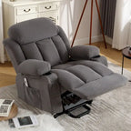 Grey Power Lift Recliner with Heated Massage, USB Charging, Remote Control, and Convenient Side Pockets for Seniors