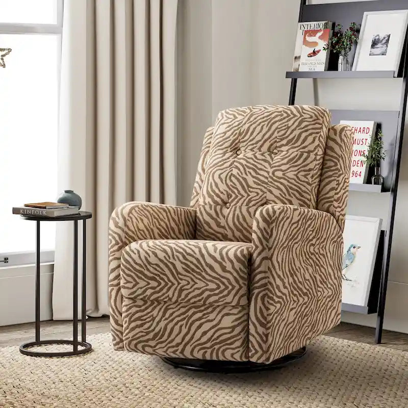 Arlette Contemporary Floral Manual Swivel Recliner with Tufted Back