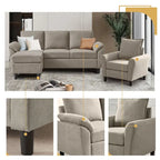 Canapé d'angle 3 places avec fauteuil et pouf pour salon