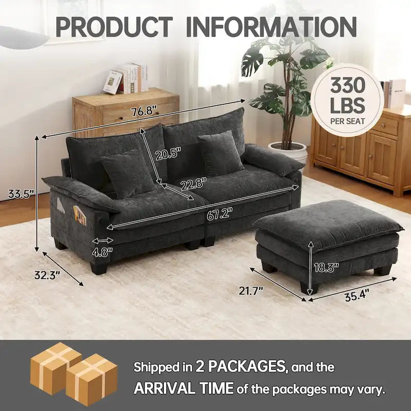 Ensembles de meubles de salon, Canapé modulaire sectionnel avec pouf pour salon, Canapé-lit convertible
