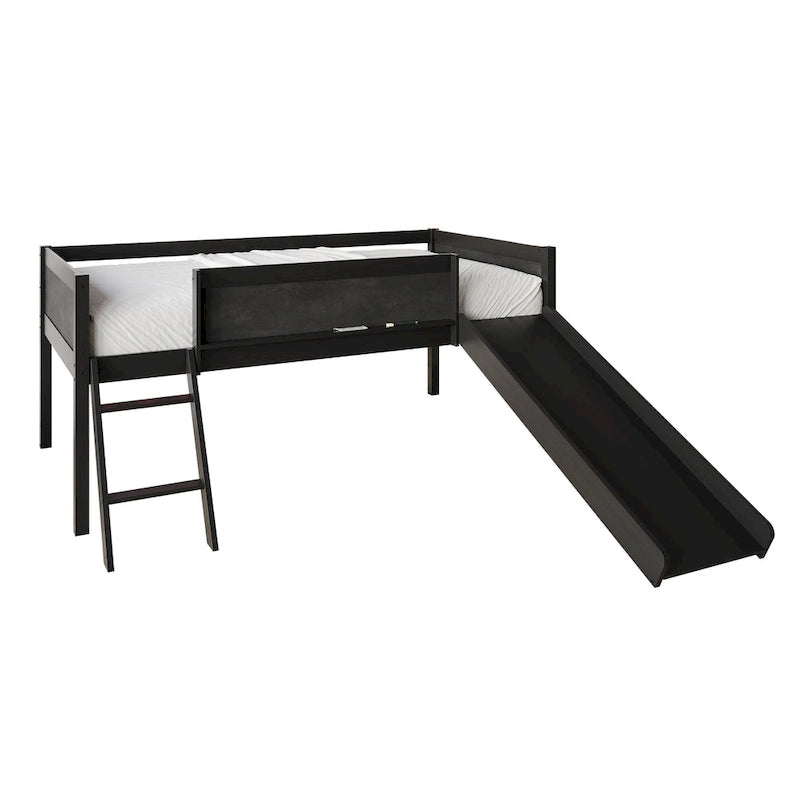 CraftPorch Classic Twin Low Loft Bed with Chalkboard, Slide and Ladder