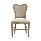 Farmhouse-style rubberwood dining chairs with rattan backrests (two chairs per set).