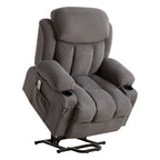 Grey Power Lift Recliner with Heated Massage, USB Charging, Remote Control, and Convenient Side Pockets for Seniors
