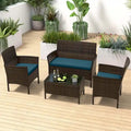Costway Ensemble de Meubles de Jardin 4 Pièces avec Coussins Lavables et Verre Trempé - Voir les Détails