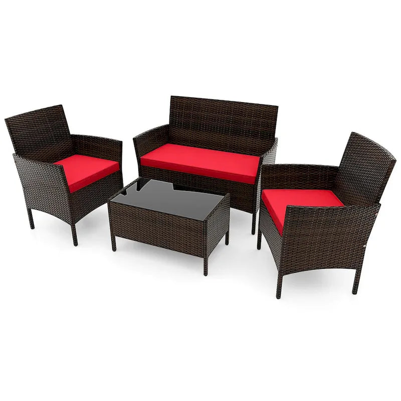 Costway Ensemble de Meubles de Jardin 4 Pièces avec Coussins Lavables et Verre Trempé - Voir les Détails
