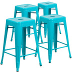 Lot de 4 tabourets de comptoir sans dossier en métal de 61 cm, pour l'intérieur ou l'extérieur, avec assise carrée