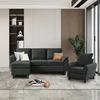 Canapé d'angle 3 places avec fauteuil et pouf pour salon