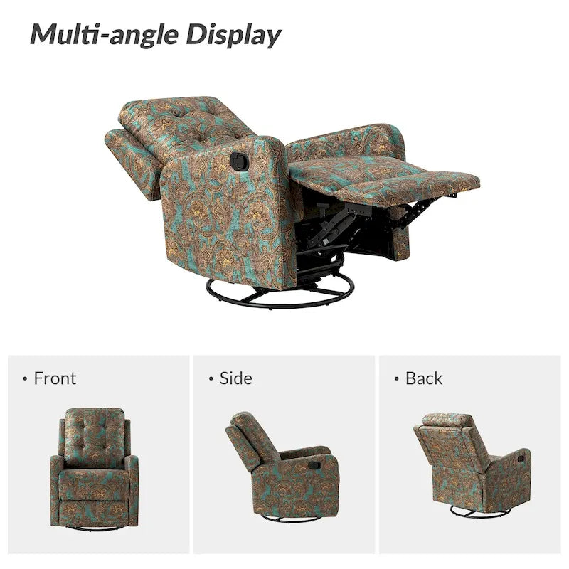 Arlette Contemporary Floral Manual Swivel Recliner with Tufted Back