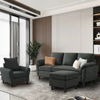 Canapé d'angle 3 places avec fauteuil et pouf pour salon