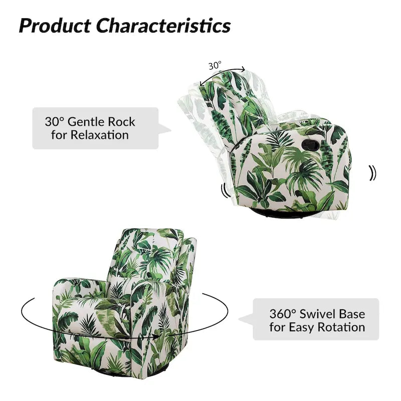 Arlette Contemporary Floral Manual Swivel Recliner with Tufted Back